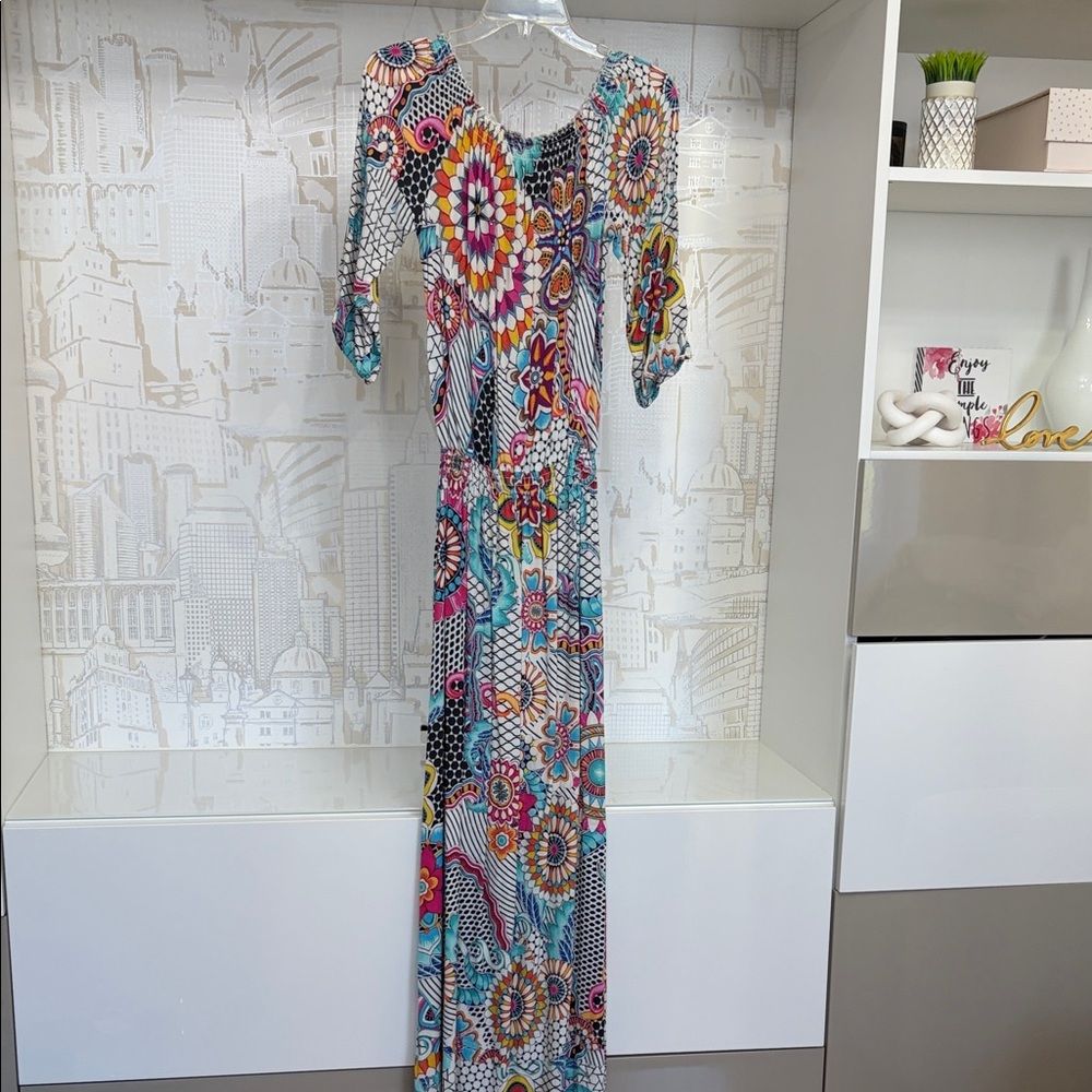 Desigual Pink Blue Yellow Floral Mosaic Maxi Dress